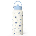 Blueberry Water Bottle Stainless Steel 32oz with Lid & Straw, Fruits Aesthetic Insulated Bottles Gifts for Girls Friends Teens Birthday Christmas - color: Blueberry