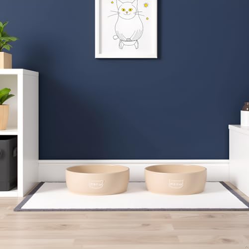 Pearhead Ceramic Cat Bowl – Neutral Taupe “Meow” Design, Holds 1.3 Cups, Stoneware Pet Dish, Whisker-Friendly Pet Feeding Bowl, Non-Skid, Small (Pack of 2) - color: Taupe "Meow", size: Single Bowl (Pack of 2)