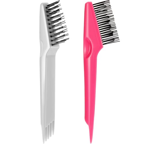 Yaomiao 2 Pcs Hair Brush Cleaner Tool 2-in-1, Pink and Gray Hairbrush Cleaner for Removing Hair Dust, Mini Comb for Removing Dirt, Home Salon Use - color: Pink, Gray