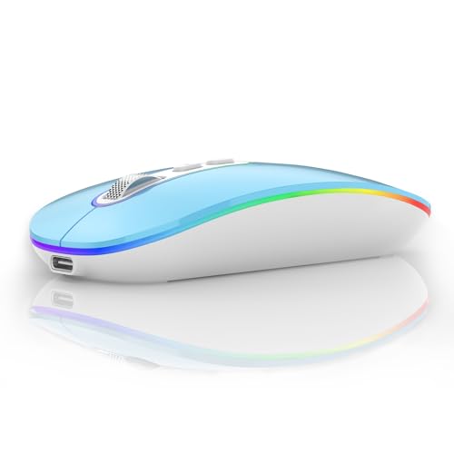 cimetech Rechargeable Wireless Mouse, Dual Mode Mouse-Blue | 2.4G & BT Slim Mouse for MacBook,Silent Click, LED, 1600 DPI for Office Travel Mac Air Pro/PC/Laptop/Computer - color: Blue
