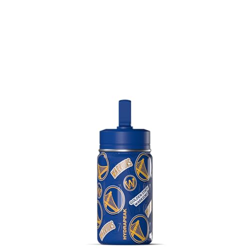 Hydrapeak NBA Officially Licensed Golden State Warriors Mini 14oz Kids Stainless Steel Water Bottle with Straw Lid & Flexible Handle, Double Wall Insulated, Spill Proof, Perfect for Back to School - color: Golden State Warriors