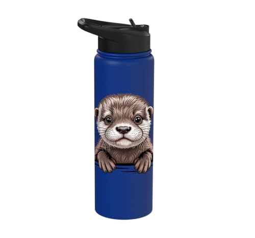 Cute Otter Pup Funny Peeking Pocket Animals Stainless Steel Insulated Water Bottle - color: Royal Blue