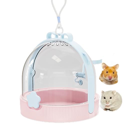 TUTU&LELE Travel Cage for Dwarf Hamster Mice Small Pets Hand Crossbody Carrier with Warm Plush Pad & Water Bottle (Blue) - color: Blue
