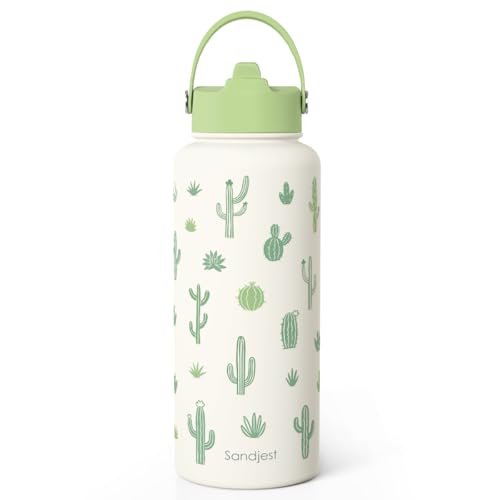Cactus Gift for Women, Water Bottle Stainless Steel 32oz with Lid & Straw, Plants Lover Insulated Bottles Gifts for Girls Friends Teens Birthday Christmas - color: Cactus