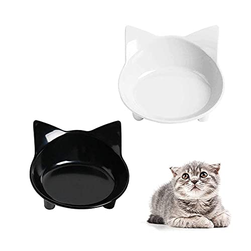 Pet Cat Bowl Dog Food Bowl – Non-Slip, Wide & Shallow Pet Dish for Whisker Fatigue Relief, Safe for Puppies & Rabbits - color: Black+White