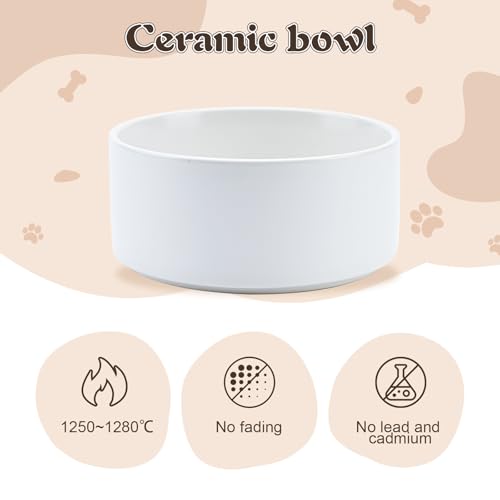 SPUNKYJUNKY Raised Ceramic Dog Bowls Set with Non-Slip Acacia Wood Stand for Large Sized Dog(60.87 OZ, White) - color: White, size: 60.87 Oz