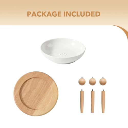 Havniva Elevated Cat Bowls, Cat Food and Water Bowl Set, Ceramic Cat Bowl | Raised Cat Food Bowls, Whisker Friendly, 5.6” Shallow Cat Dishes, Wide Cat Plates, Non-Slip Wood Stand, Two Heights - color: White, size: 1 Bowl
