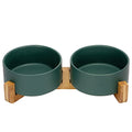 SPUNKYJUNKY Ceramic Dog and Cat Bowl with Wood Stand Non-Slip Matte Glaze Weighted Food Water Set for Cat Medium Dog 28.7 OZ - color: Green × 2, size: 3.6 cups