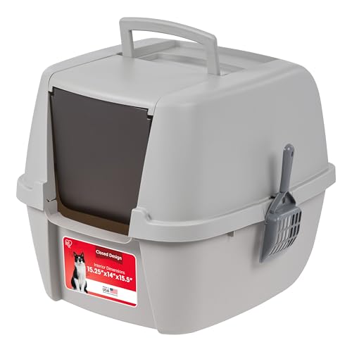 IRIS USA Large Front Door Cat Litter Box, Walk-In Entry, Gray | Nervous Cats, Flip Door Access, Covered Walk-Through, Private Enclosure Design, Privacy Hood, Contained Environment - color: Gray, style: Jumbo Enclosed