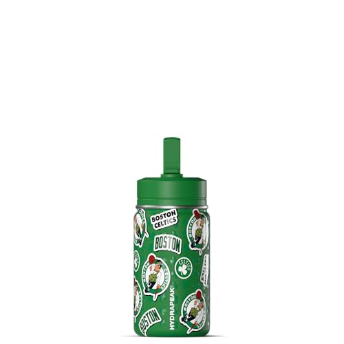 Hydrapeak NBA Officially Licensed Boston Celtics Mini 14oz Kids Stainless Steel Water Bottle with Straw Lid & Flexible Handle, Double Wall Insulated, Spill Proof, Perfect for Back to School - color: Boston Celtics