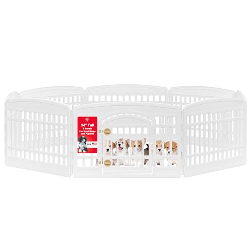 IRIS USA 8-Panel Dog Playpen, Pet Enclosure, White | Puppy Training, Multi-Shape Setup, Flexible Boundary, Configurable Layout, Tool-Free Assembly, Stable Non-Tip Base - color: White, size: 8 Panel - 24" H