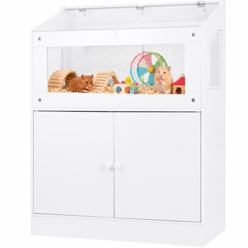 Large Hamster Cage with Storage Cabinet, Small Animal Habitat with Clear Acrylic Viewing Panels, Cage for Guinea Pig, Rat, Hedgehog and Gerbil