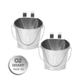 2 Quart Stainless Steel Flat Sided Bucket with Dual Hooks | 2 Pcs Durable Food & Water Bowl for Dog Cats Bird & Small Animals | Fits kennel Cage Crates Hanging Pet Pail | Multipurpose use - size: 2 Quart (Pack of 2)