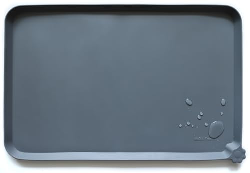 Hoki Found L Silicone Pet Food Mats - Non Slip Pet Dog Cat Bowl Mats - Gray - color: Gray, size: 22" x 14"