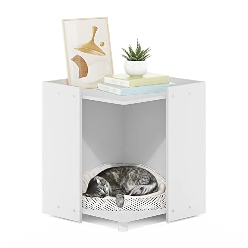 Furinno Peli 17" Square Cat Litter Box Enclosure, Americano | Hidden Litter Box Furniture with Open Storage, Wooden Pet House, Easy Assembly, for Living Room - color: Solid White, size: Cube