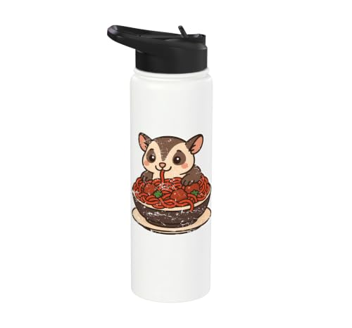 Cute Sugar Glider Spaghetti Pasta Stainless Steel Insulated Water Bottle - color: White
