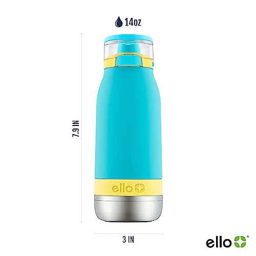 Ello Emma 14oz Insulated Stainless Kids Water Bottle with Straw, Sky | Insulated stainless steel kids water bottle with straw, leakproof locking lid, carry handle, and cold drinks for school - color: Sky