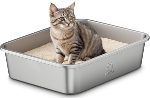 Qiuma Stainless Steel Cat Litter Box, Metal Kitty Litter Box for Small Cats, Non-Stick, Easy to Clean, Odor-Free, 15.6"×11.6"×3.9", Low Entry for Kittens, Rabbits & Small Breeds - size: 15.6"L×11.6"W×3.9"H, style: ValuePro Series（No Handle）