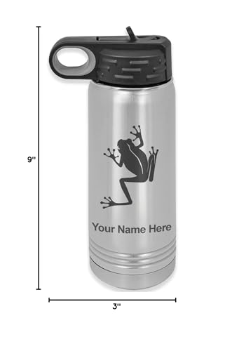 LaserGram Personalized 20oz Water Bottle, Tree Frog (Stainless) | Engraved Gift, Vacuum Insulated Stainless Steel, Flip-Top Straw Lid, Laser Engraved With Your Name - color: Stainless Steel, size: 20 Ounces
