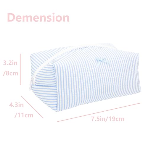 PAZIMIIK Cozy Makeup Bag for Women,Zipper Cosmetic Pouch,Stripe Blue | Soft Cosmetic Organizer for Makeup,Skincare,Toiletries,Daily Beauty Essentials,Purse,On-the-Go,Bridesmaid Gifts - color: Stripe Blue