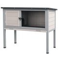 PawHut Elevated Wooden Rabbit Hutch Indoor/Outdoor Bunny Cage Light Gray | Hinged Asphalt Roof, Removable Tray for Guinea Pig - color: Light Gray