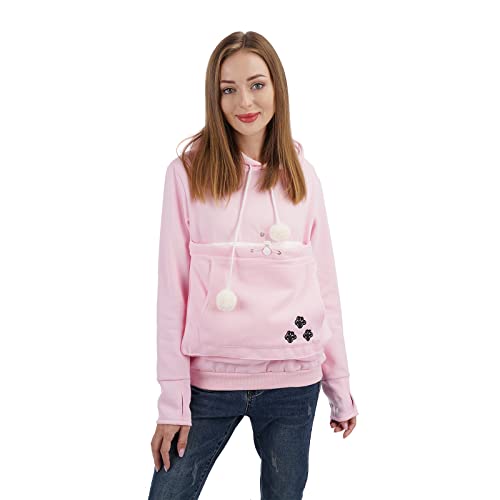 Unisex Big Pouch Hoodie Long Sleeve Fleece Pet Dog Holder Carrier Pullover Sweatshirt… - color: Pink, size: Medium
