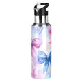 Pink Blue Bow Water Bottle Girls Stainless Steel Water Bottle Straw Lid | Kids Leak Proof Girls Insulated Tumbler Cup for School 20 oz - color: Multi11