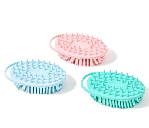 Premium Sensory Brushes for Kids or Autism,Soft Silicone Body Scrubber,2 in 1 Sensory Room Occupational Therapy,Silicone Loofah,Pets Shower Brush Bath Brush Shampoo Brush (3pcs(hangable-Spiked)) - color: 3pcs(hangable-spiked)