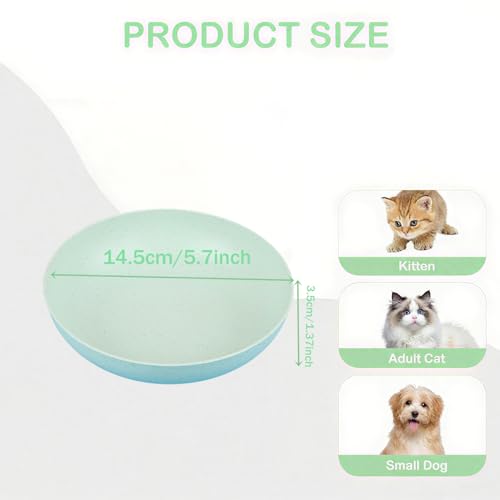 Cat Food Bowls 4pk 5.7in Wide Shallow Whisker Fatigue Relief Pet Dishes | 5.7in wide shallow cat bowls 4pk, relieve whisker fatigue, dishwasher safe for cats small dogs - color: Green