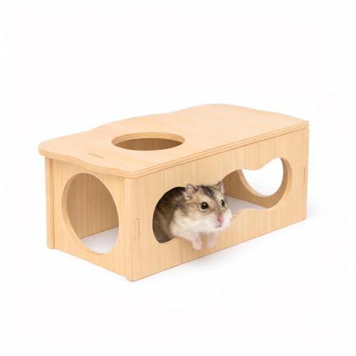 Medium Wooden Hamster Inspired Tunnel with Side & Top Windows Tunnel Toy Dreamy Cloud-Inspired Hideout with Smooth Streamlined Design – Natural Hideout Tube for Dwarf and Syrian Hamsters, Gerbils