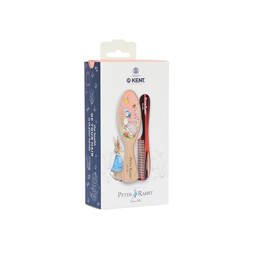 Kent Peter Rabbit Jemima Puddle Duck Baby Hair Brush and Comb Set, Soft Bristle Newborn Hair Brush, Wooden Beechwood Baby Brush Set for Fine Hair