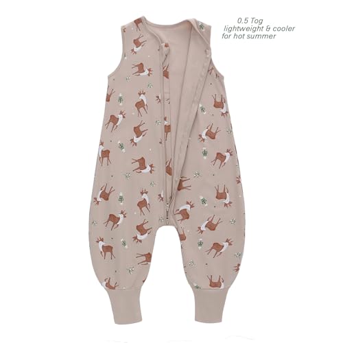Miracle Baby Sleep Sack with Feet - 0.5 TOG 100% Breathable Cotton Wearable Blanket, Sleeveless Design Sleeping Bag for Baby - color: Deer, size: 12-24 Months(M)