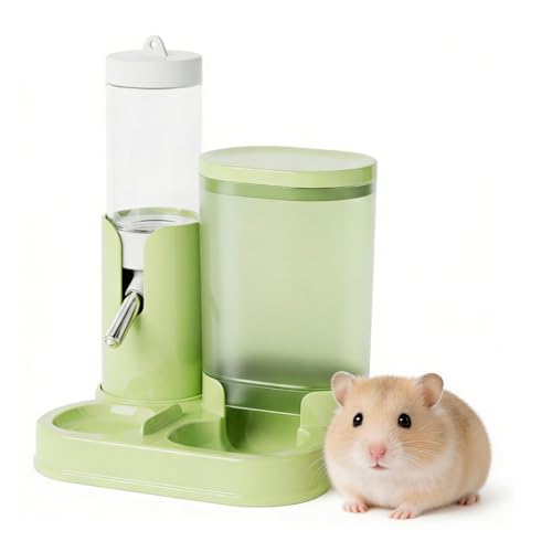 No Drip Hamster Water Bottle, 2 in 1 Automatic Water Dispenser & Food Bowl | Sealed Freestanding Small Animal Gravity Feeder, Hamster Cage Accessories for Dwarf Hamster, Gerbil, Rat, Mice (Green) - color: Green