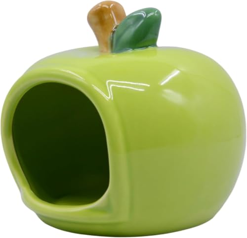 RUIAN Hamster Hideout - Ceramic Hamster Hide for Syrian and Dwarf Hamsters, Hamster House and Hamster Sand Bath Cave, Gerbil Hideout for Small Animal Cage Accessories(Green) - color: green