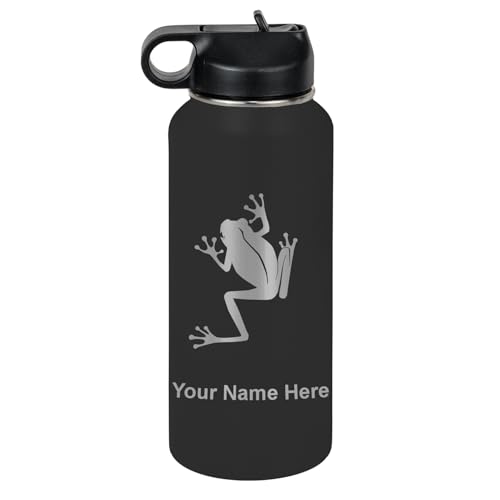 LaserGram Personalized 32oz Water Bottle, Tree Frog (Black) | Engraved Gift, Vacuum Insulated Stainless Steel, Flip-Top Straw Lid, Laser Engraved With Your Name - color: Black, size: 32 Ounces