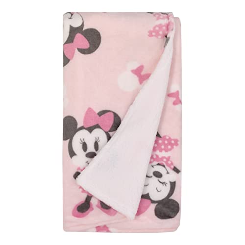 NoJo Disney Minnie Mouse Pink, White and Black Bows Super Soft Sherpa Baby Blanket - color: Minnie Mouse Pink