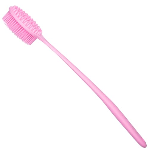 DNC Silicone Back Scrubber for Shower, Soft Bath Body Brush with Long Handle (Pink) - color: Pink