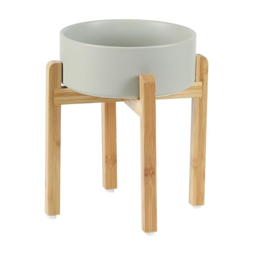 Havniva Dog Bowls Elevated, Ceramic Dog Food and Water Bowl | 8.3” Raised Dog Food Bowl, Elevated Dog Bowls with Bamboo Stand, Non-Slip Dog Water Bowl for Large Dog, Large Capacity - color: Matte Gray, size: 8.3" - Bowl+Stand