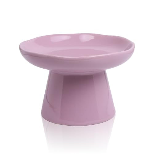 Wide Shallow 6.1" Raised Cat Bowls, Ceramic Elevated Food Plate for Flat Faced Cats and Small Dogs, Porcelain Feeder Bowl, Stress Free, Protect Cat’s Spine, Lavender - color: Lavender-Shallow