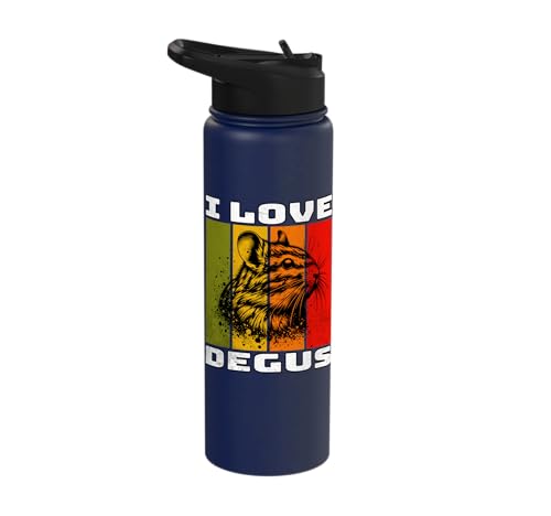 Degu Retro Degu I Love Degu Stainless Steel Insulated Water Bottle - color: Navy Blue
