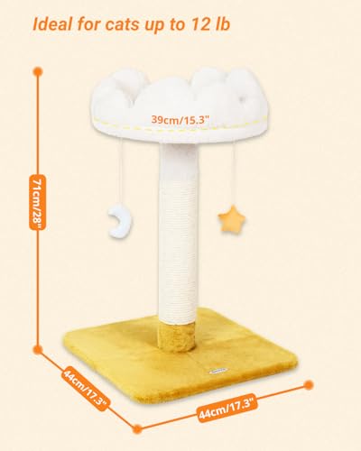 Tall Cat Scratching Post with Large Bed, Thick Posts with Toys | 28" Tall For Large Cats, Easy To Clean, Cloud-Shaped Soft Perch, Removeable Cover, Stable Cat Stand, Bonus Catnip - size: 28" with Scratching Post