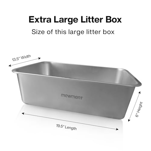 Stainless Steel Cat Litter Box – Large High-Sided Non-Stick Metal Pan with Anti-Slip Base, Easy-Clean Indoor Tray, 19.5" L x 13.5" W x 6" H in for Cats & Rabbits