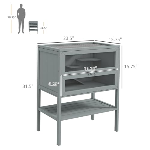 PawHut 3-Tier Wooden Hamster Cage Mice and Rat Cage Gray | Small Animals Hutch, Openable Top, Storage Shelf - color: Gray