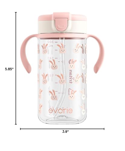 Evorie Tritan Spill Proof Straw Sippy Cups for Toddlers 1–3 Years, 10 Oz | BPA & BPS-Free, Toddler water bottle, Easy grip handles, Dishwasher safe, Durable Tritan, Easy to clean, Pink Rabbit - color: Pink Rabbit
