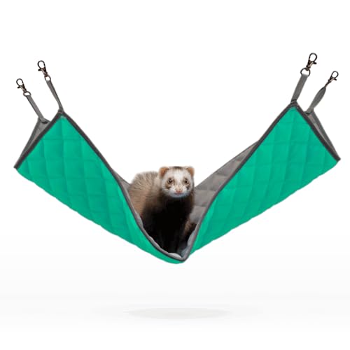 Paw Inspired Hanging Fleece Hammock for Small Animals, Gray/Green | Hammock with Swivel Clips for Pet Cage for Ferrets, Rats, Chinchillas, Sugar Gliders, Hideout Toy for Guinea Pigs, Hamsters - color: Gray/Green