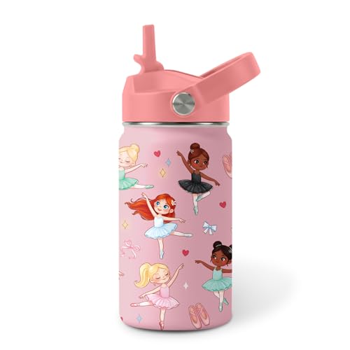 Ballet Water Bottle for Son & Daughter, Stainless Steel Insulated Tumbler with Straw Lid and Handle, 12oz Reusable Leak-Proof Bottle for Sports - color: Ballet-Pink