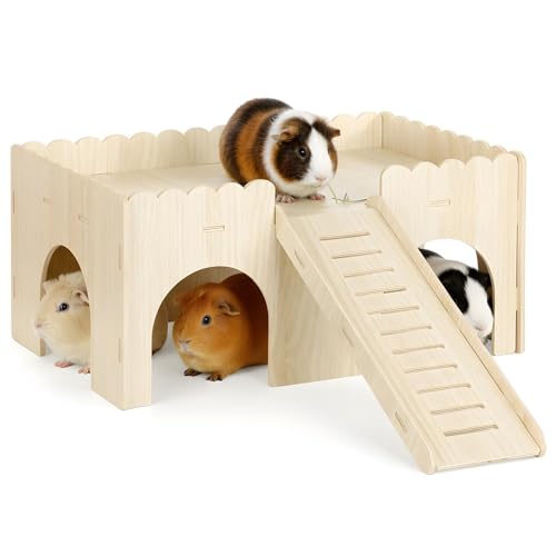 1 Set Guinea Pig Hideout, Upgraded Wooden Guinea Pigs Castle with Stairs 14.96*9.84 Inches Detachable Guineas Pig House with Stair Large Guineas Piggy Castle for Hamsters and Chinchilla Small Animals