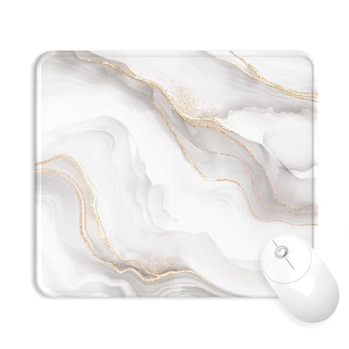 Mouse Pad with Stitched Edge, Multiple Patterns Computer Mouse Pads with Non-Slip Rubber Base, Washable Cloth Mousepad, for Gaming, Laptop, PC (Ivory Marble) - color: 30Ivory Marble