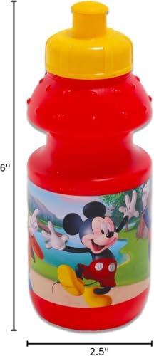 Mickey Mouse Water Bottles for Kids Party Favors School - 12 Pack Bundle | Mickey 11 Oz Bulk Reusable Water Bottles w Pull-Top Lids, Plus Stickers, MORE | Mickey Mouse Birthday Party Supplies for Kids