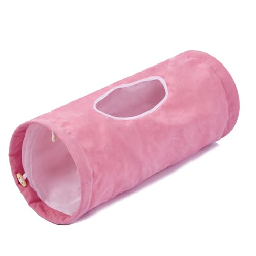 Cat Tunnel, Large Indoor Durable Collapsible Interactive Cat Tube with Peek-A-Boo Hole, Hanging Toys, and Crinkly Paper Lining - Cute Tunnel for Cats, Kittens, Puppies & Rabbits, Pink - color: PINK